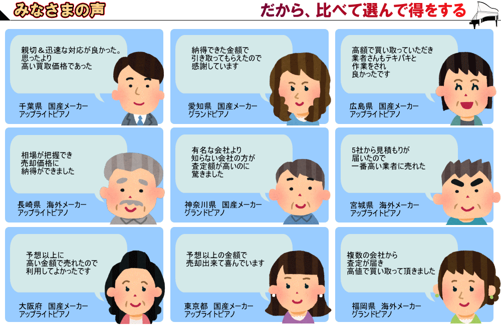ピアノ買取一括査定でのお客様の声